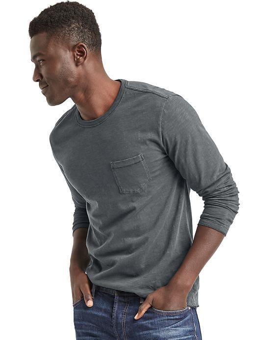 Gap Men Slub Jersey Long Sleeve Pocket Tee - Moonless Night