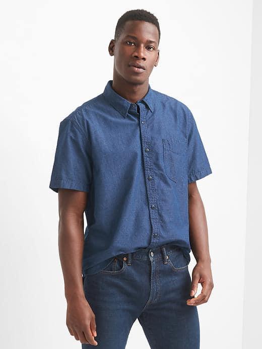 Gap Men Indigo Short Sleeve Shirt - Dark Indigo