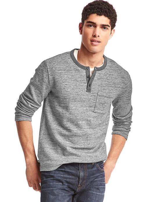 Gap Men Spacedye Long Sleeve Henley - Medium Grey Heather