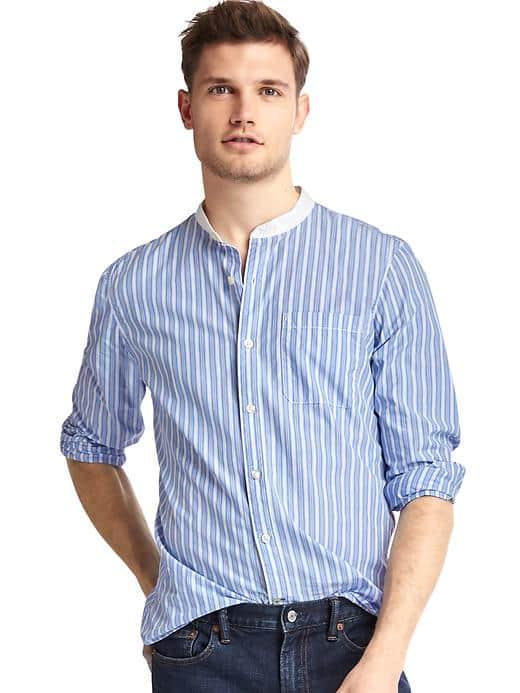 Gap Men True Wash Band Collar Slim Fit Shirt - Simply Blue