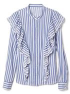 Gap Women Stripe Eyelet Cascade Ruffle Shirt - Blue Stripe