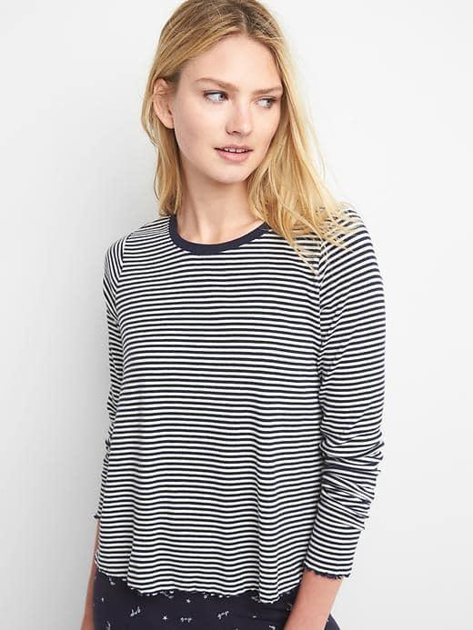 Gap Women Stripe Ribbed Sleep Tee - Preppy Stripe Indigo