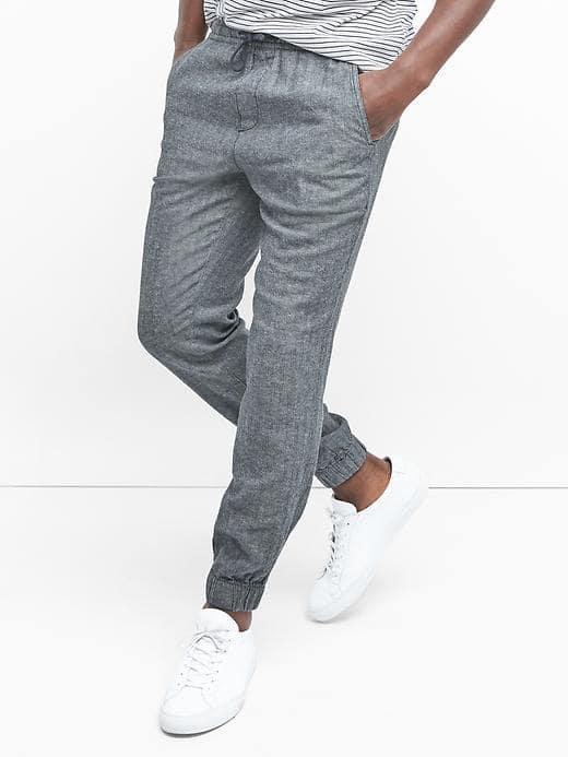 Gap Men Linen Cotton Herringbone Joggers - Herringbone