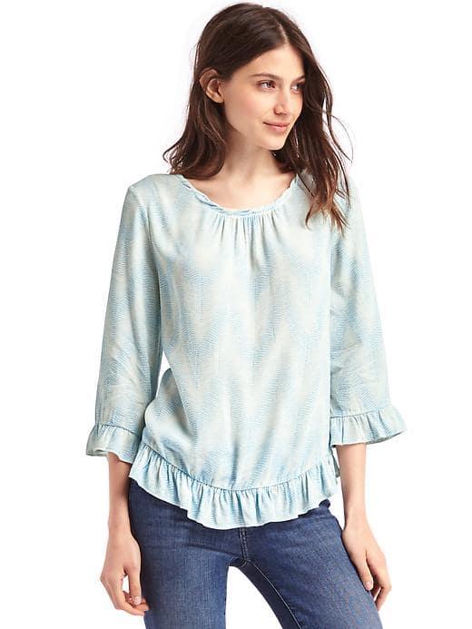 Gap Women Print Ruffle Blouse - Turquoise Print