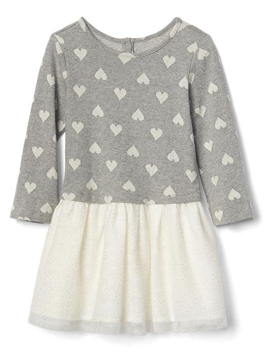 Gap Jacquard Hearts Tulle Dress - Polka Dot Heather