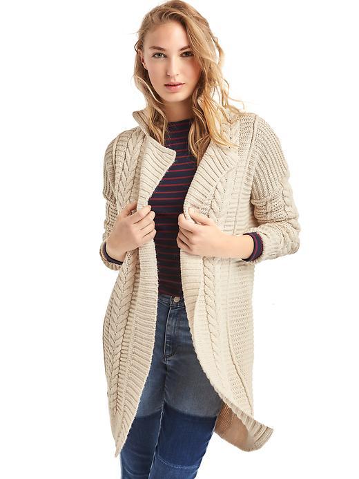 Gap Women Long Cable Knit Cardigan - Sand