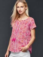 Gap Short Sleeve Print Tassel Top - Coral Ikat