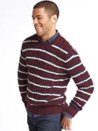 Gap Men Cable Knit Stripe Crew Sweater - Red Wine