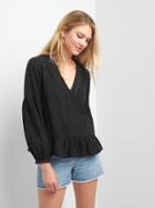 Gap Women Long Sleeve Peplum Top - True Black