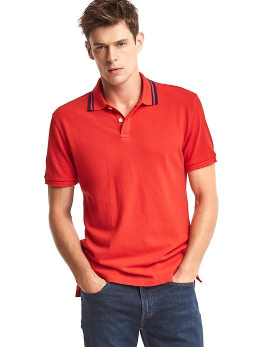 Gap Men Stripe Collar Pique Polo - Vermillion