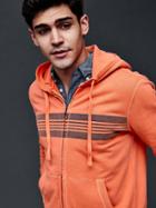 Gap Men Sun Wash Active Stripe Zip Hoodie - Tangy Orange
