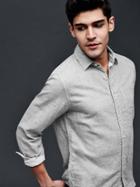 Gap Men Double Layer Heathered Standard Fit Shirt - Light Heather Grey