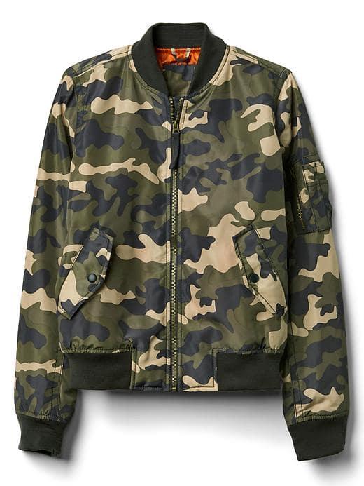 Gap Women Nylon Camo Bomber Jacket - Camo Print
