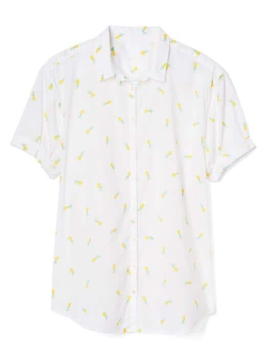 Gap Women Roll Cuff Shirt - White Print