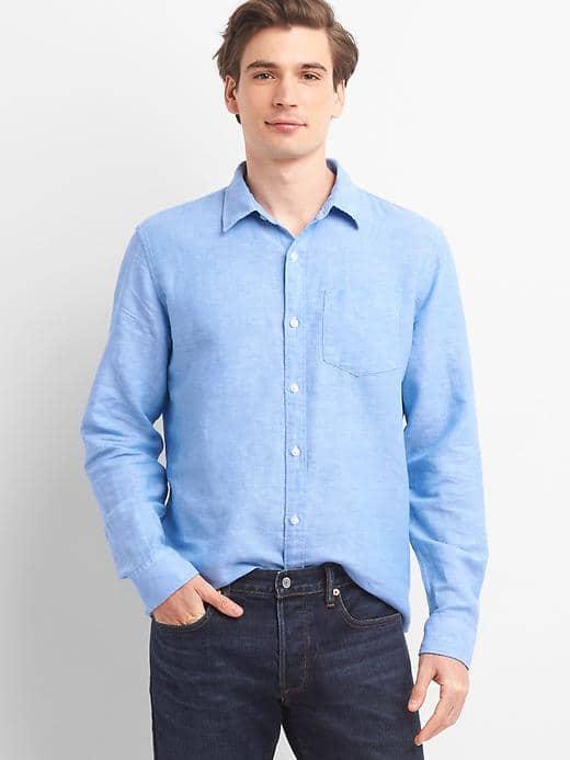 Gap Women Linen Cotton Standard Fit Shirt - Sky Blue