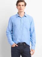 Gap Women Linen Cotton Standard Fit Shirt - Sky Blue