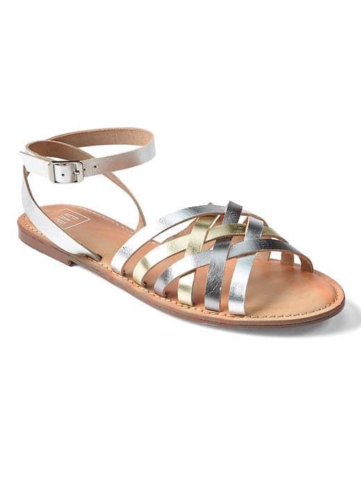Gap Women Leather Lattice Sandals - Metallic