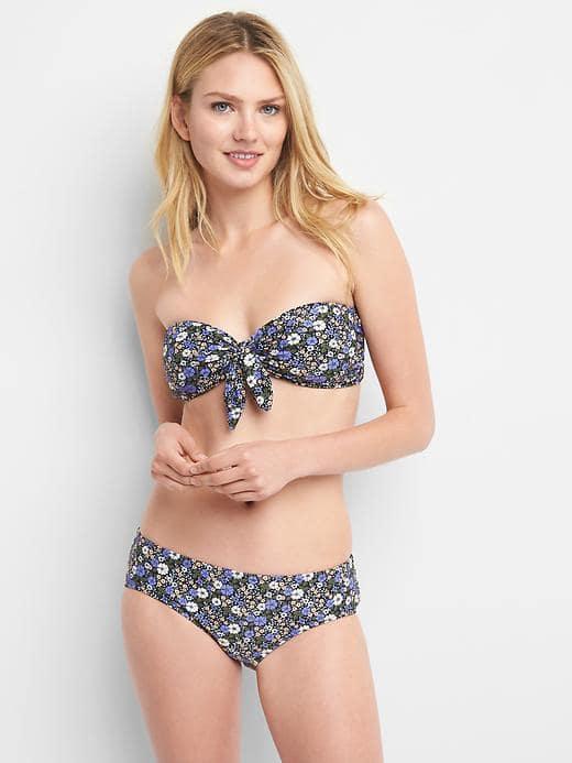 Gap Women Bandeau Tie Bikini Top - Black Print