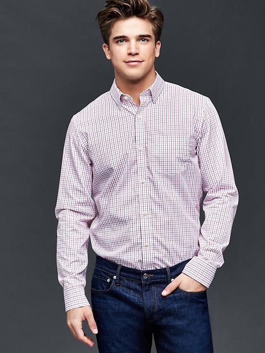 Gap Men Wrinkle Resistant Windowpane Shirt - Watermelon