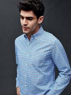 Gap Men Oxford Micro Plaid Standard Fit Shirt - Cyan Blue