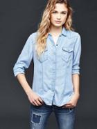 Gap Women Chambray Slim Western Shirt - Light Indigo