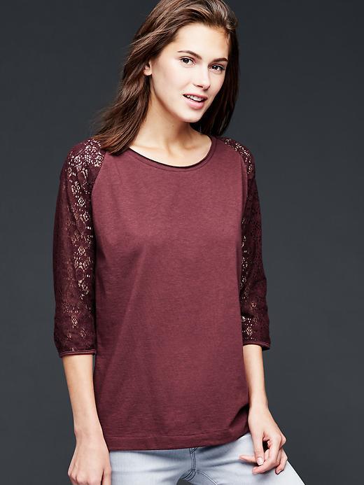 Gap Women Lace Sleeve Top - Pinot Noir