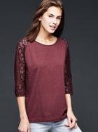 Gap Women Lace Sleeve Top - Pinot Noir