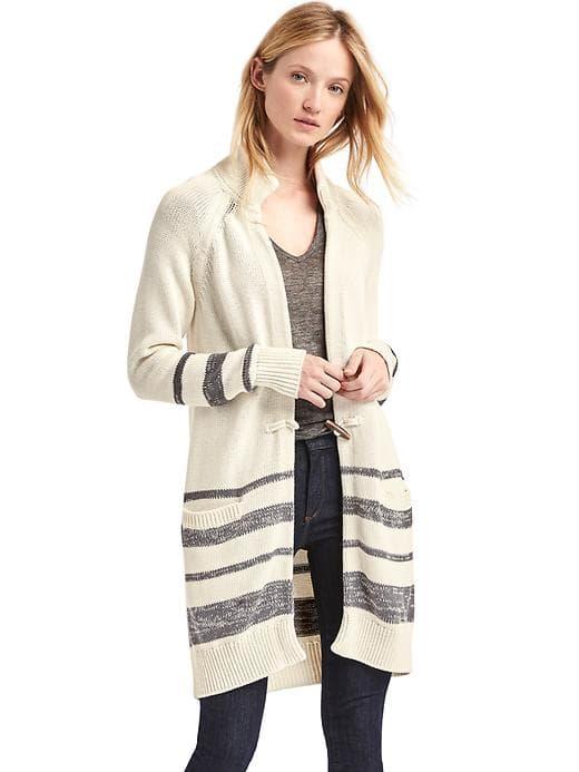 Gap Women Stripe Toggle Front Stripe Long Cardigan - Snow Cap