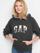 Gap Women Stripe Logo Pullover Hoodie - Charcoal Heather