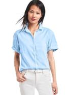 Gap Women Roll Cuff Shirt - Blue