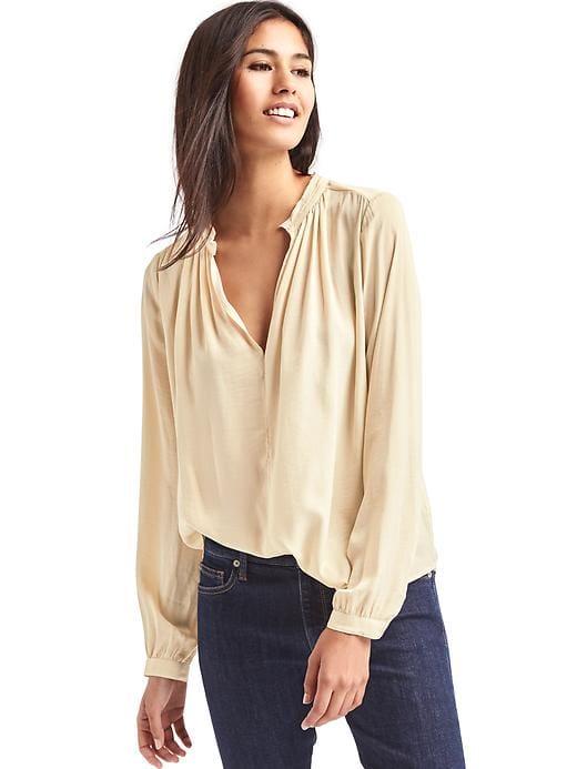 Gap Women Silky Split Neck Blouse - Stone
