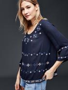 Gap Women Embroidered Bell Sleeve Blouse - True Indigo