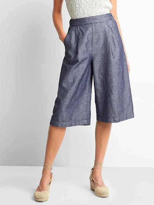 Gap Women Cotton Linen Pleated Culottes - Dark Night