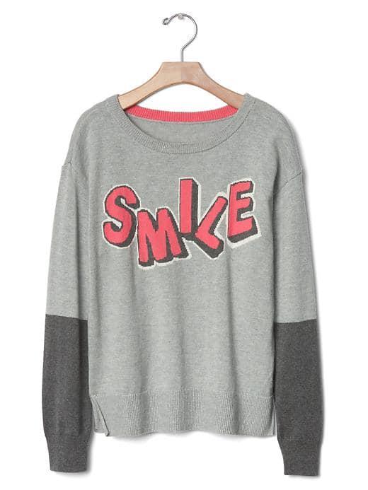 Gap Women Intarsia Smile Colorblock Sweater - Grey Heather
