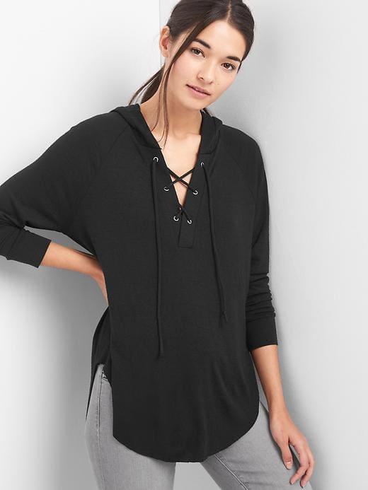 Gap Women Softspun Lace Up Hoodie - Black