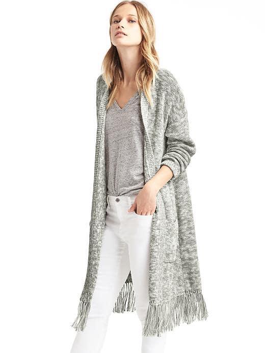 Gap Women Marled Fringe Open Front Cardigan - Heather Grey