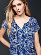 Gap Short Sleeve Print Tassel Top - Ikat Blue