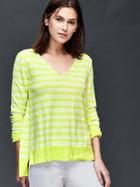 Gap Women Stripe V Neck Sweater - Yellow Stripe
