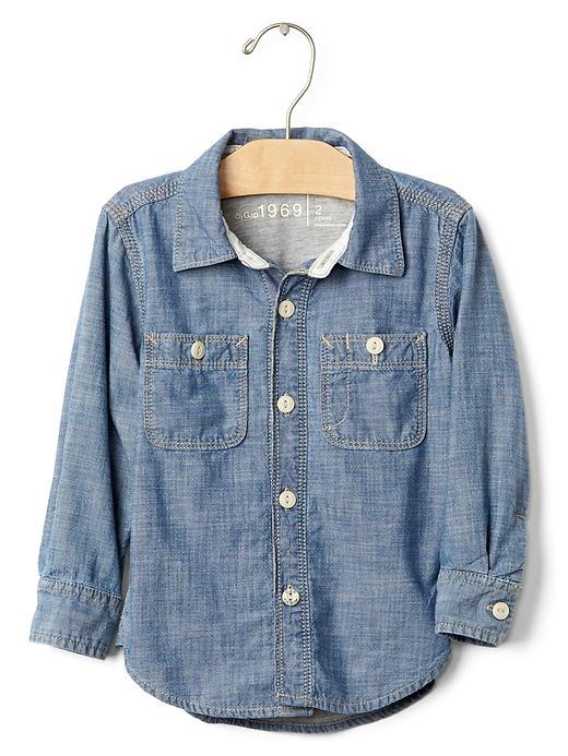 Gap 1969 Jersey Lined Chambray Shirt - Medium Wash