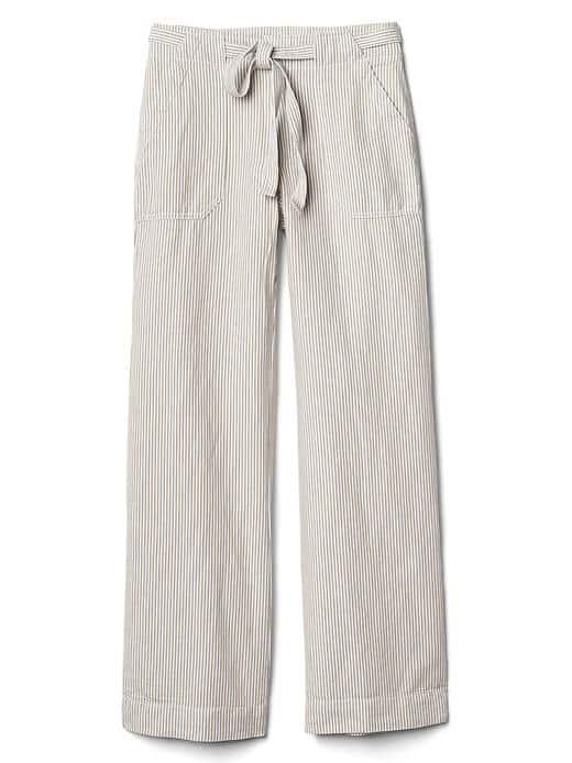Gap Women Cotton Linen Stripe Wide Leg Pants - Oatmeal Stripe