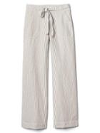 Gap Women Cotton Linen Stripe Wide Leg Pants - Oatmeal Stripe
