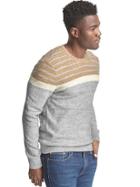 Gap Men Colorblock Stripe Crewneck Sweater - Grey Camel