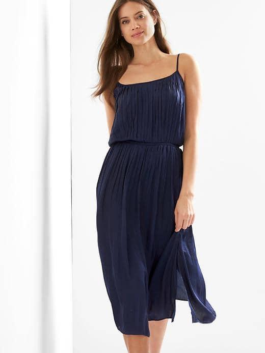 Gap Women Drapey Pleated Midi Dress - Dark Night