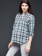 Gap Women Collarless Plaid Popover - Pink And Blue Plaid