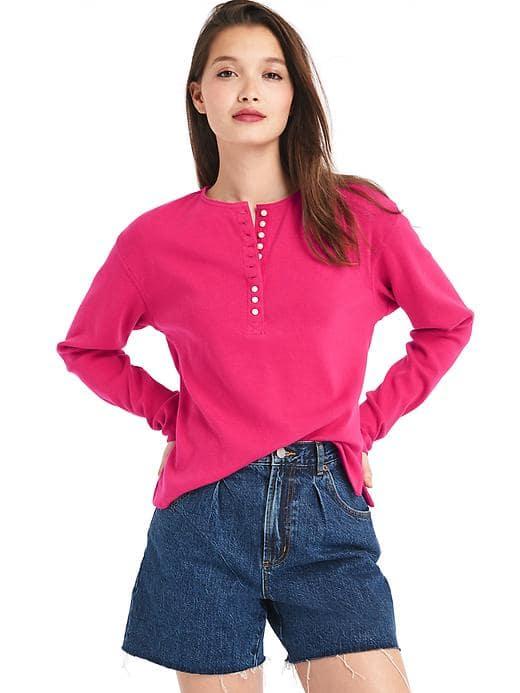 Gap Women The Archive Re Issue 10 Button Tee - Pomegranate Juice