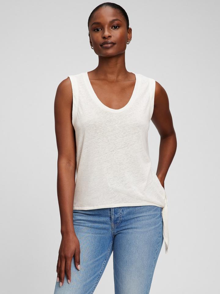 Linen Blend Side Tie Sleeveless T-shirt