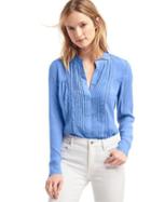 Gap Women Lace Panel Pintuck Dobby Blouse - Moore Blue