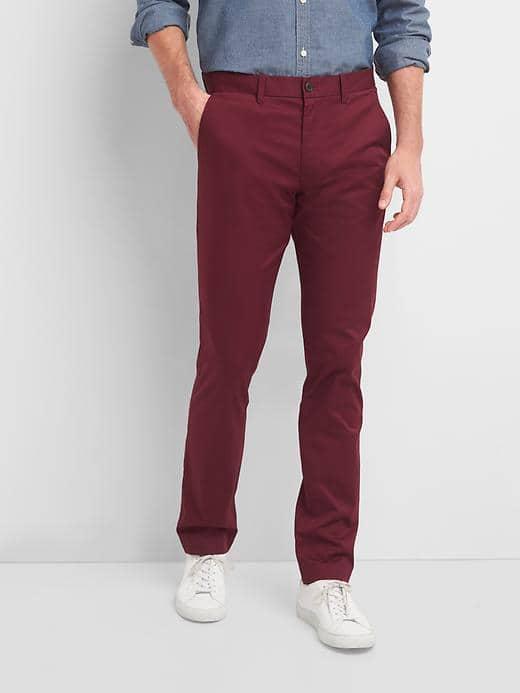 Gap Men Lightweight Slim Fit Khaki Stretch - Dark Claret