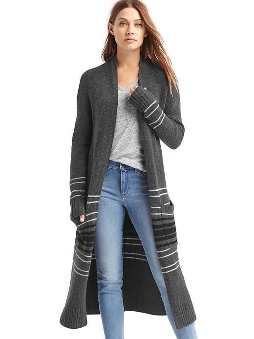 Gap Women Maxi Stripe Cardigan - Heather Grey