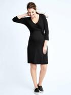 Gap Women Three Quarter Sleeve Wrap Dress - True Black